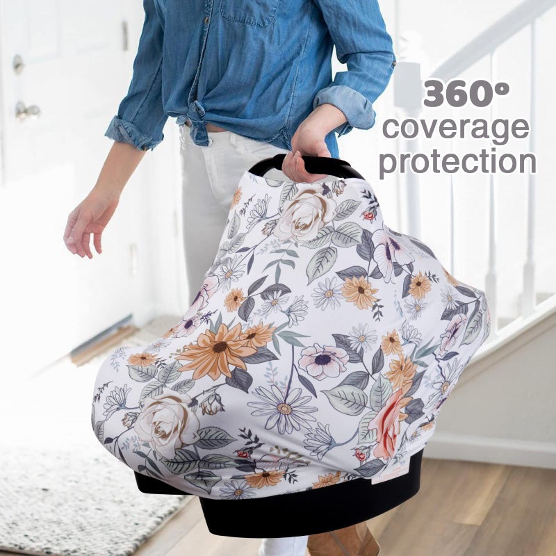 Rquite All-in-1 Car Seat Cover Baby, Carseat Covers for Girl Boy, Stretchy Soft Infant Car Seat Cover, Multi-use Baby Carrier Cover, Car Seat Canopy, Stroller Sun Shade, Nursing Breastfeeding Cover - Image 3